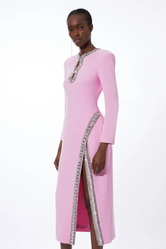 Cut Out Crystal Embellished Woven Maxi Dress Pink Women Karen Millen Dresses