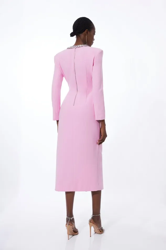 Cut Out Crystal Embellished Woven Maxi Dress Pink Women Karen Millen Dresses