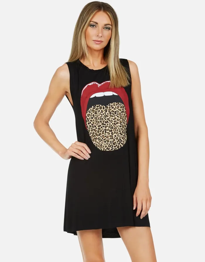 Deanna Leopard Tongue Black Women039s Lauren Moshi Dresses