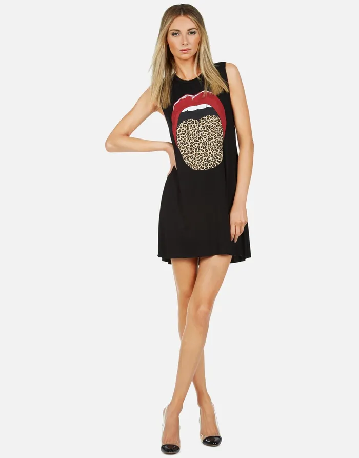 Deanna Leopard Tongue Black Women039s Lauren Moshi Dresses