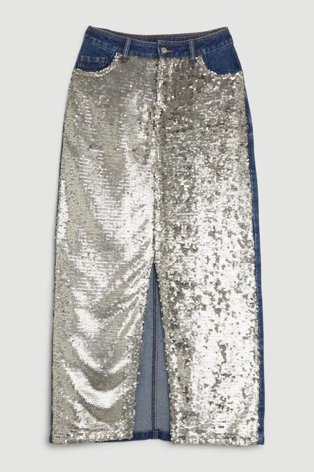 Denim and Sequin Maxi Skirt Women Karen Millen Skirts