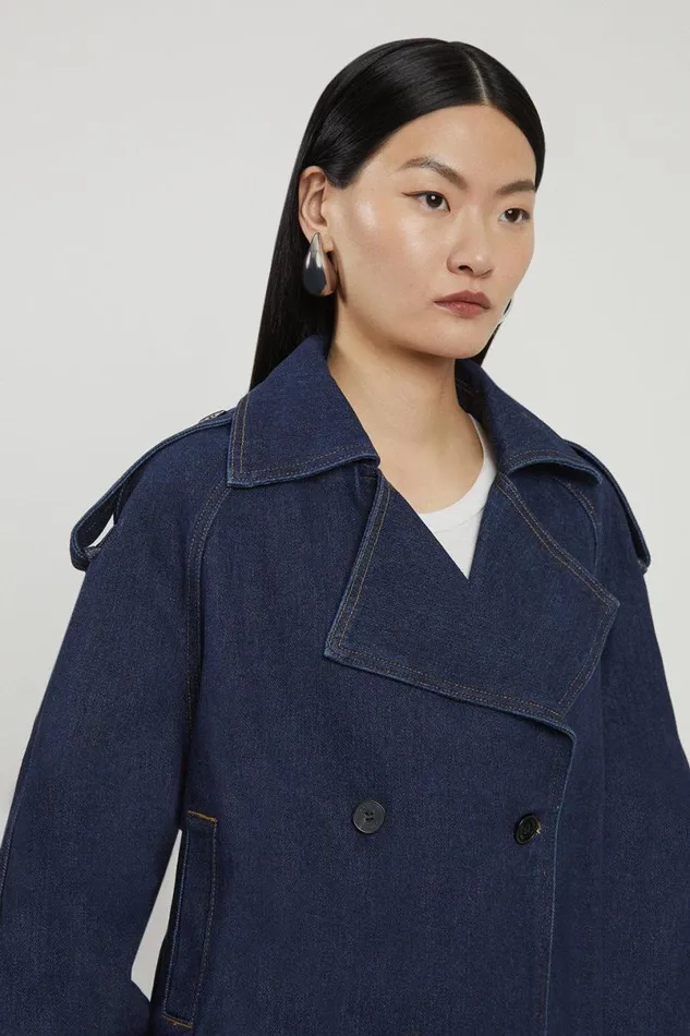 Denim Crop Bomber Jacket Indigo Women Karen Millen Coats and Jackets