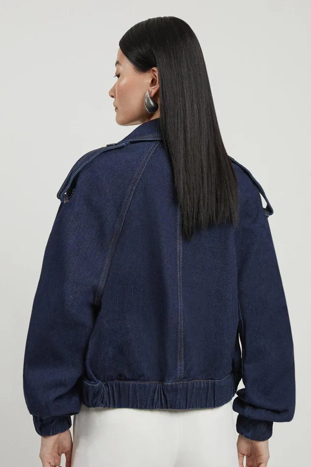 Denim Crop Bomber Jacket Indigo Women Karen Millen Coats and Jackets
