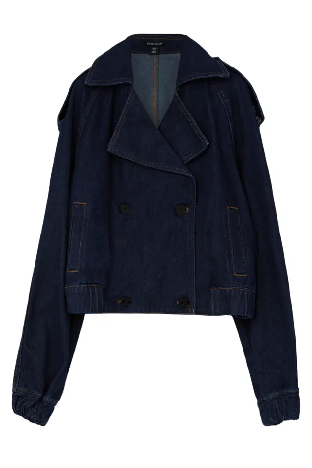Denim Crop Bomber Jacket Indigo Women Karen Millen Coats and Jackets