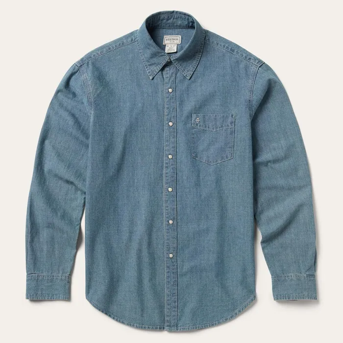 Denim Shirts Men Stetson Chambray Denim Shirt Blue