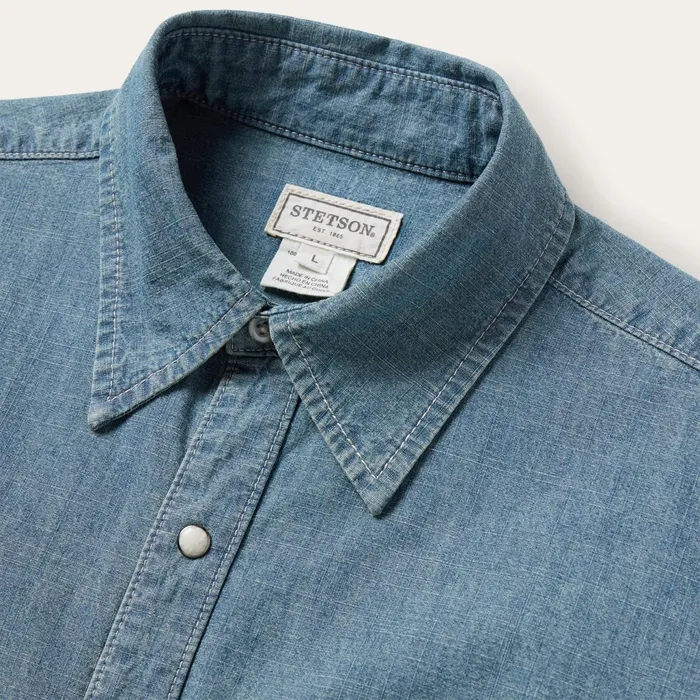 Denim Shirts Men Stetson Chambray Denim Shirt Blue