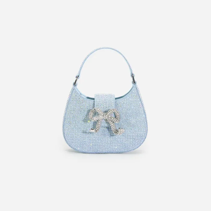 Denim Women Self Portrait Blue Rhinestone Denim Cresent Bag