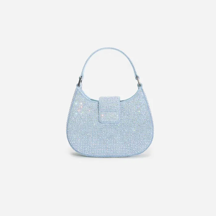 Denim Women Self Portrait Blue Rhinestone Denim Cresent Bag