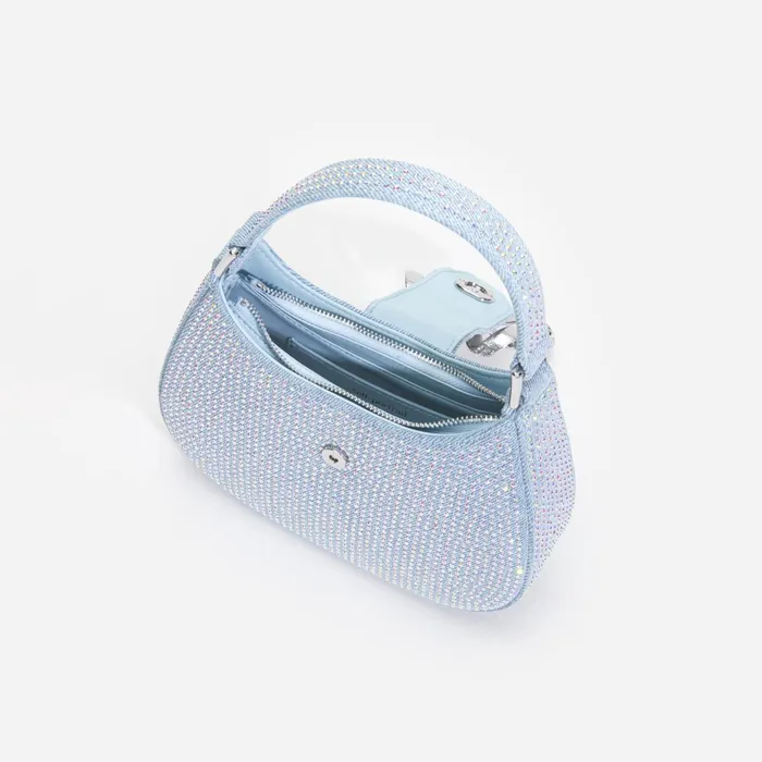 Denim Women Self Portrait Blue Rhinestone Denim Cresent Bag