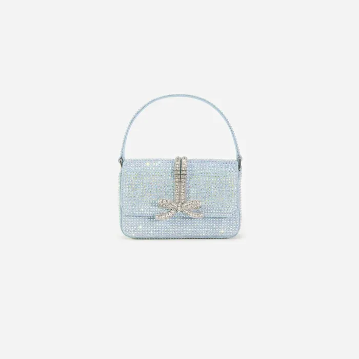 Denim Women Self Portrait Blue Rhinestone Denim Micro Bag