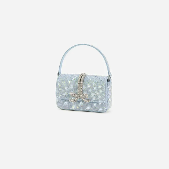 Denim Women Self Portrait Blue Rhinestone Denim Micro Bag