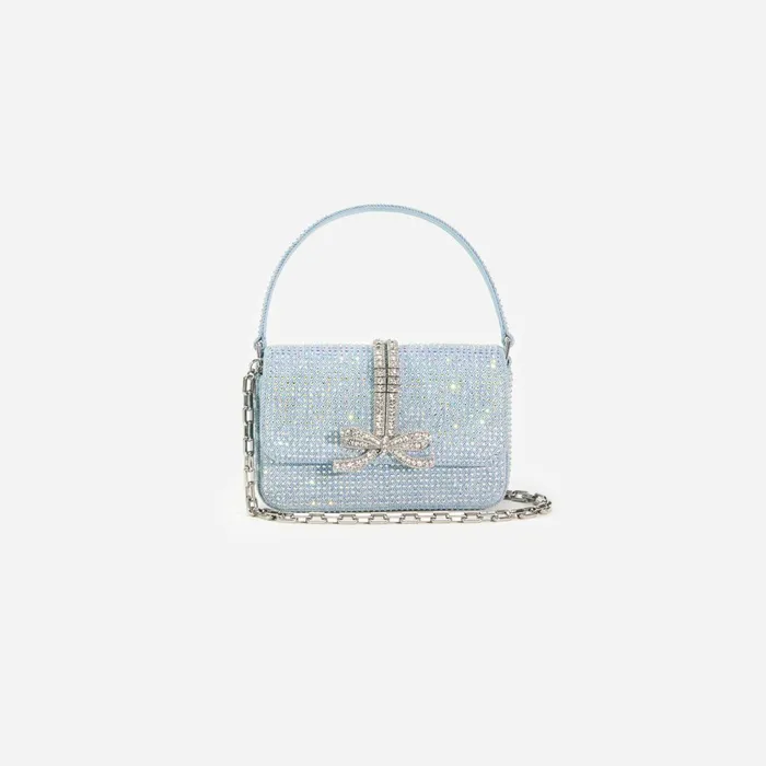 Denim Women Self Portrait Blue Rhinestone Denim Micro Bag