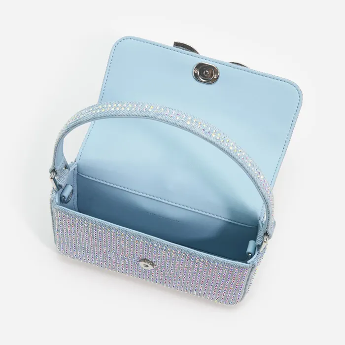 Denim Women Self Portrait Blue Rhinestone Denim Micro Bag