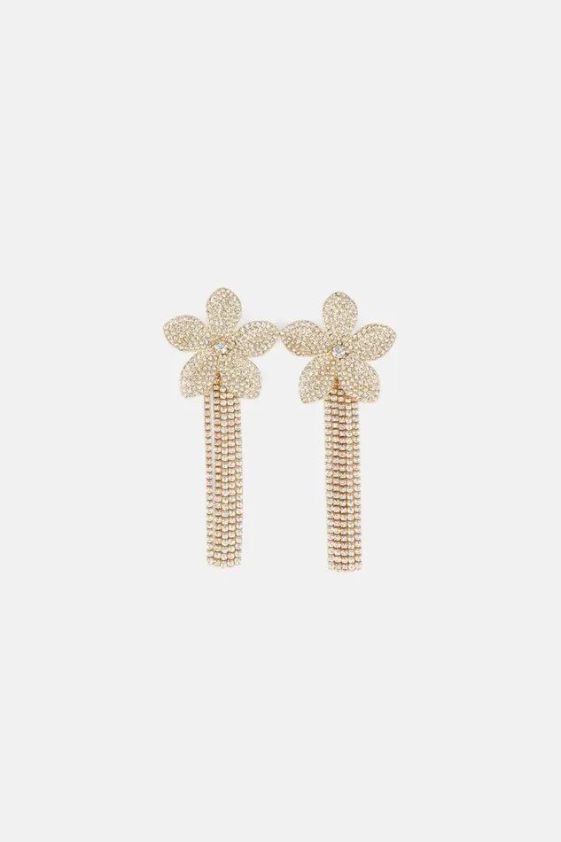 Diamante Flower Drop Earring Gold Women Karen Millen Jewellery