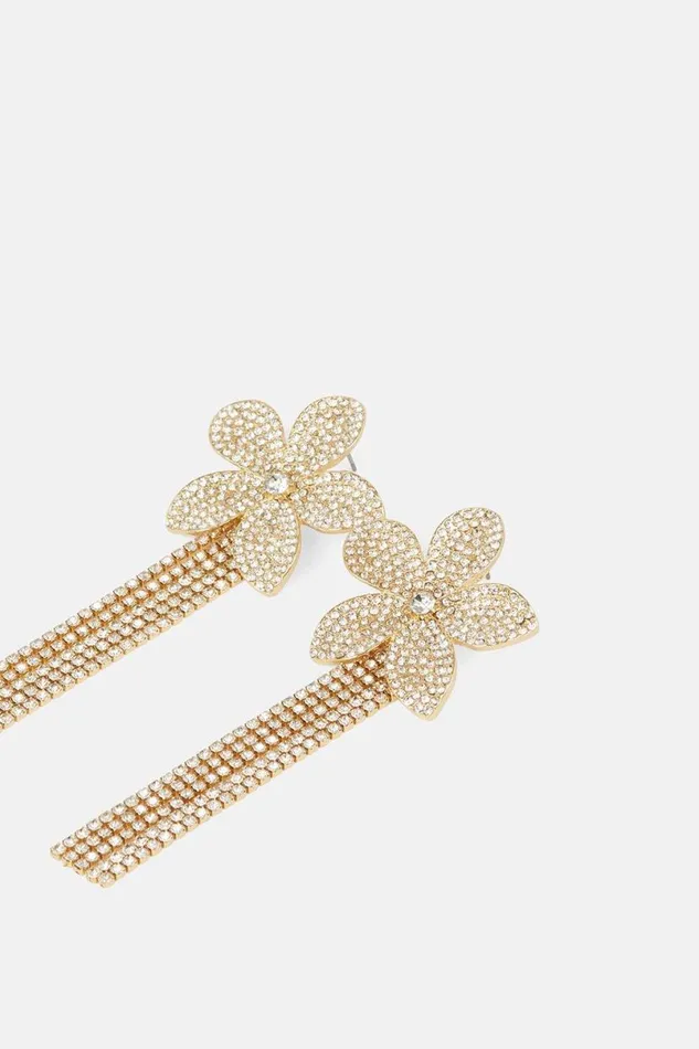Diamante Flower Drop Earring Gold Women Karen Millen Jewellery