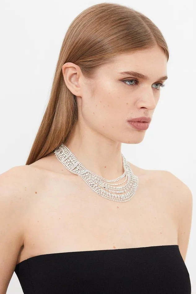 Diamante Layered Statement Necklace Silver Women Karen Millen Jewellery
