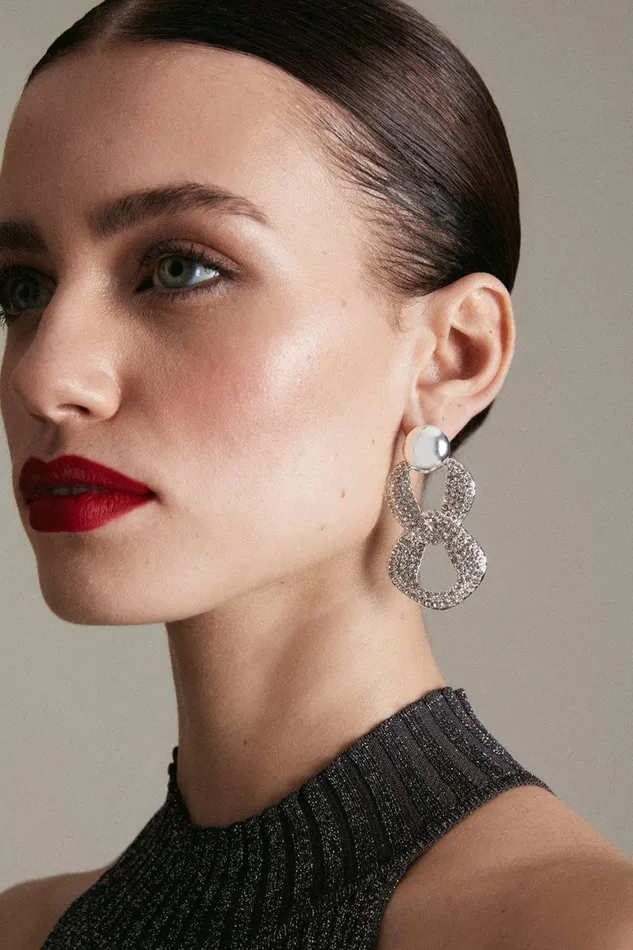 Diamante Statement Drop Earrings Silver Women Karen Millen Jewellery