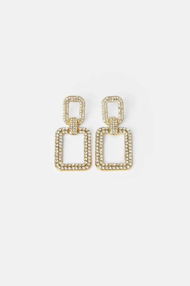 Diamante Statement Square Drop Earrings Gold Women Karen Millen Jewellery