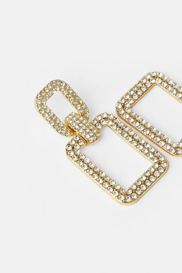 Diamante Statement Square Drop Earrings Gold Women Karen Millen Jewellery