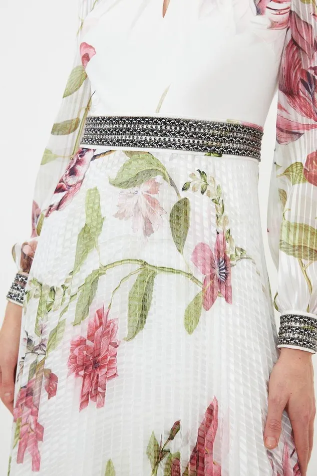 Diamante Trim Delicate Floral Woven Maxi Dress Floral Women Karen Millen Dresses