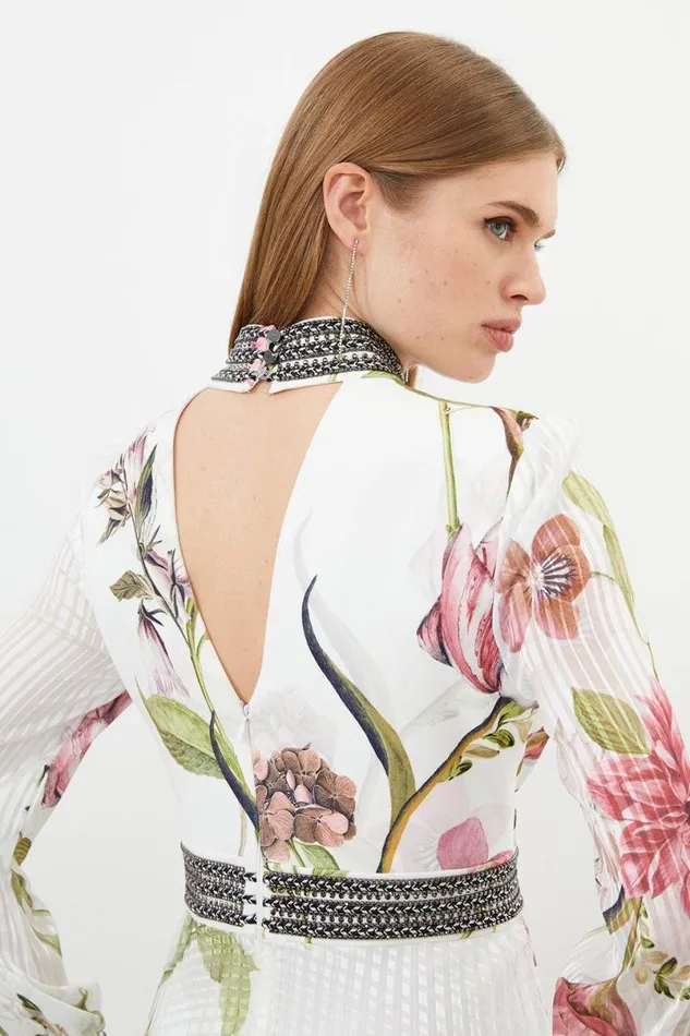 Diamante Trim Delicate Floral Woven Maxi Dress Floral Women Karen Millen Dresses