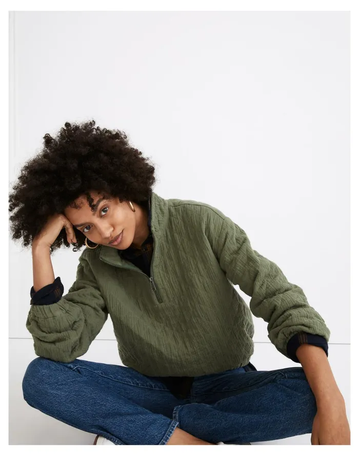 Diamond Jacquard Half Zip Pullover Top Faded Palm Women Madewell Tops and Shirts