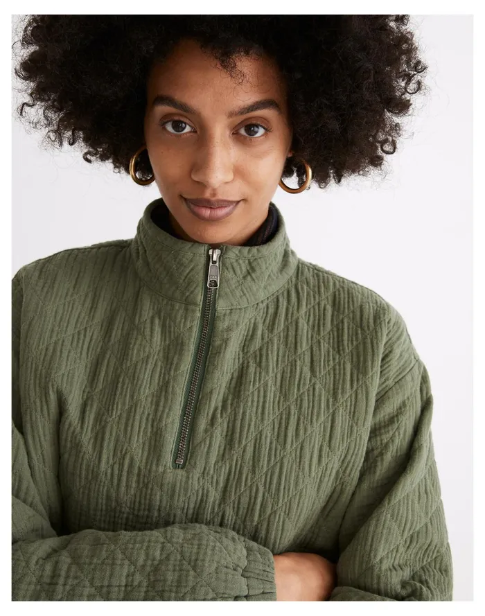Diamond Jacquard Half Zip Pullover Top Faded Palm Women Madewell Tops and Shirts Diamond Jacquard Half Zip Pullover Top Faded Palm Women Madewell Tops and Shirts
