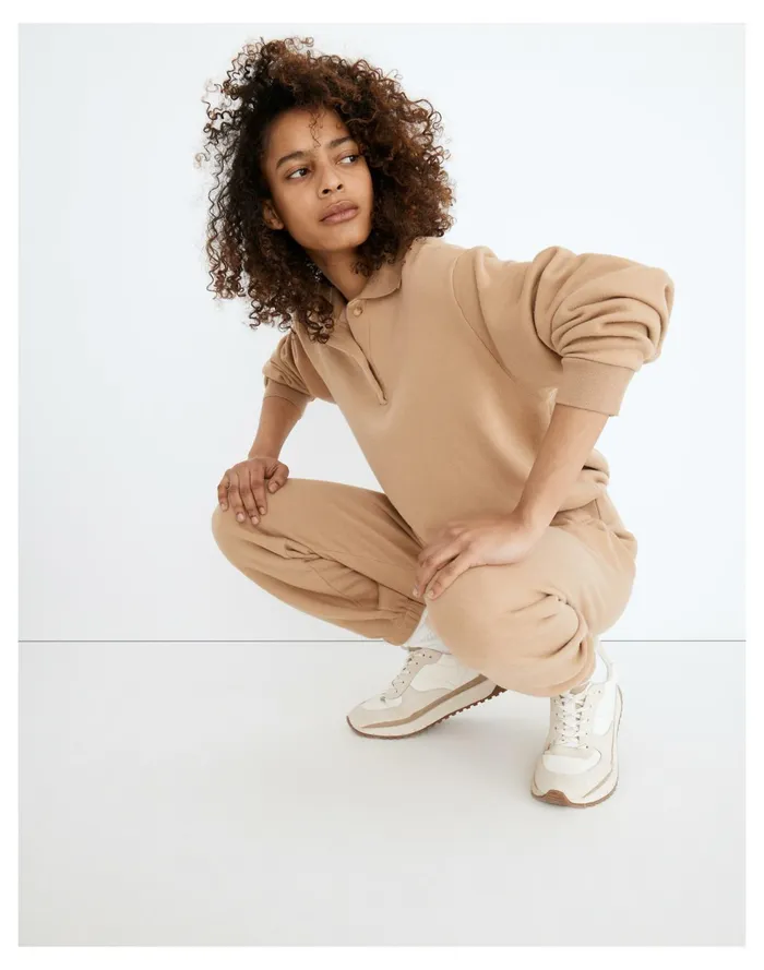 Donni Vintage Fleece Polo Sweatshirt Camel Women Madewell Sweatshirts and Sweatpants