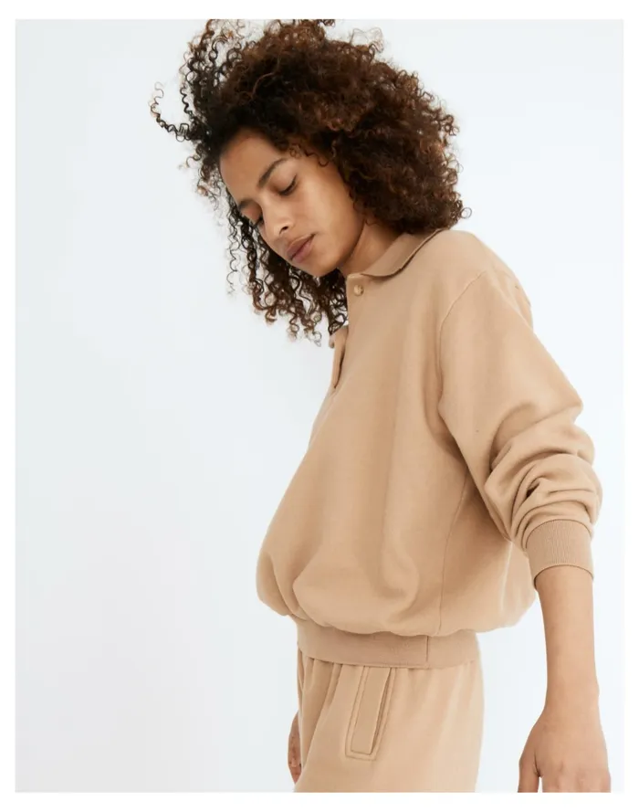 Donni Vintage Fleece Polo Sweatshirt Camel Women Madewell Sweatshirts and Sweatpants