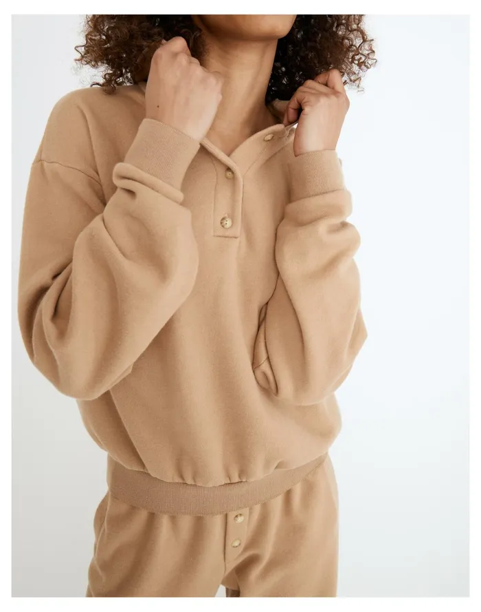 Donni Vintage Fleece Polo Sweatshirt Camel Women Madewell Sweatshirts and Sweatpants
