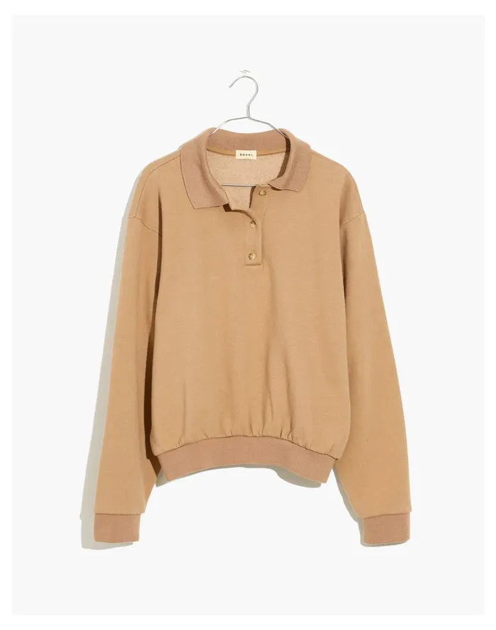 Donni Vintage Fleece Polo Sweatshirt Camel Women Madewell Sweatshirts and Sweatpants