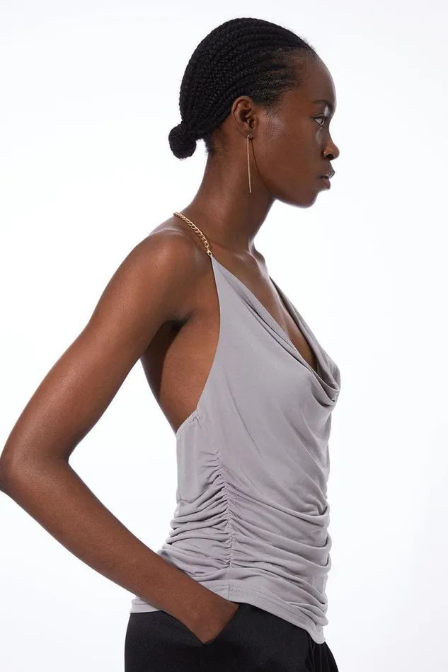 Drapey Cowl Hardwear Jersey Top Stone Women Karen Millen Tops