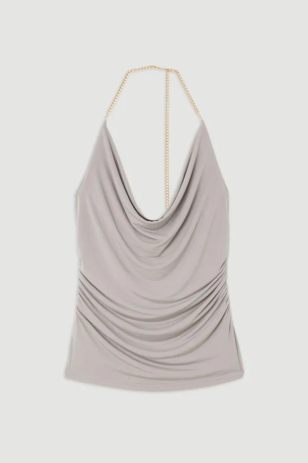Drapey Cowl Hardwear Jersey Top Stone Women Karen Millen Tops