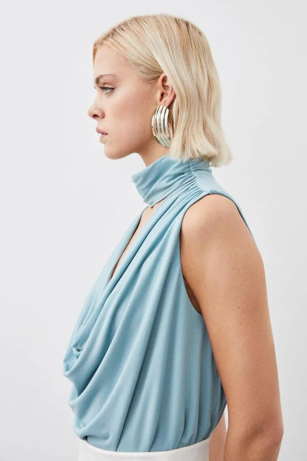 Drapey Crepe Jersey Twist Front Top Pale Blue Women Karen Millen Tops