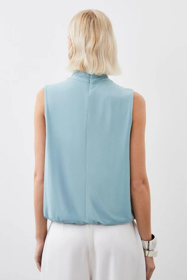 Drapey Crepe Jersey Twist Front Top Pale Blue Women Karen Millen Tops