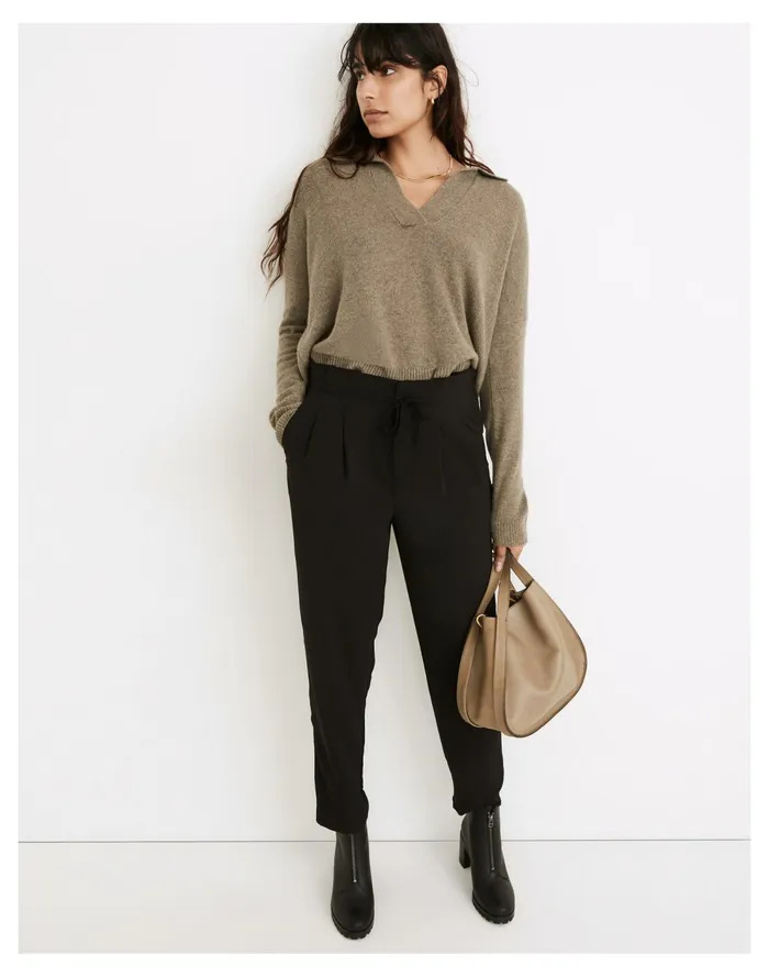 Drapey Drawstring Paperbag Pants True Black Women Madewell Pants