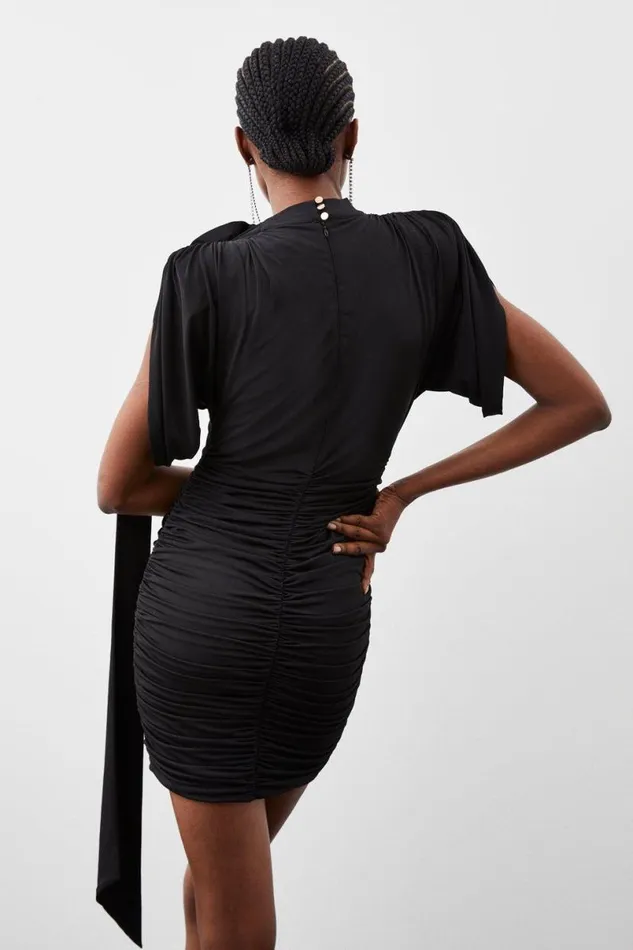 Drapey Jersey Rosette Mini Dress Black Women Karen Millen Dresses