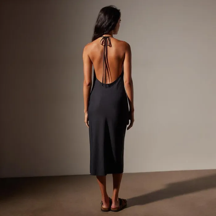 DressesJumpsuits Women James Perse Lightweight Matte Sateen Halter Neck Dress Black DressesJumpsuits Women James Perse Lightweight Matte Sateen Halter Neck Dress Black
