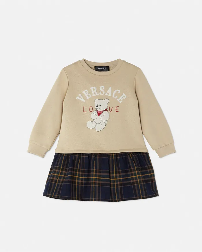 Dresses Kids Versace Tartan Love Teddy Sweatshirt Dress Bluebeige