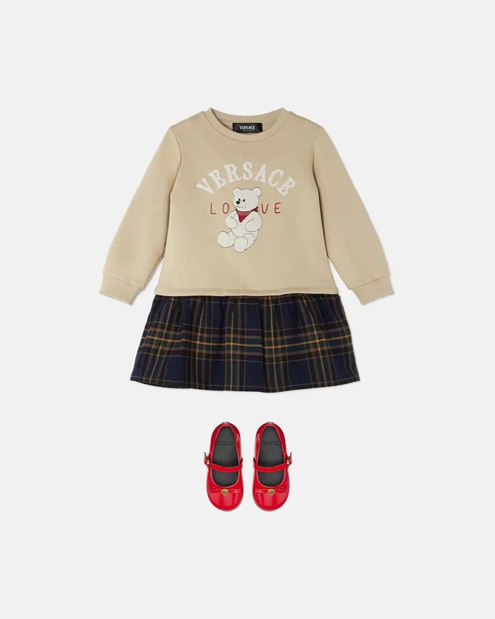 Dresses Kids Versace Tartan Love Teddy Sweatshirt Dress Bluebeige