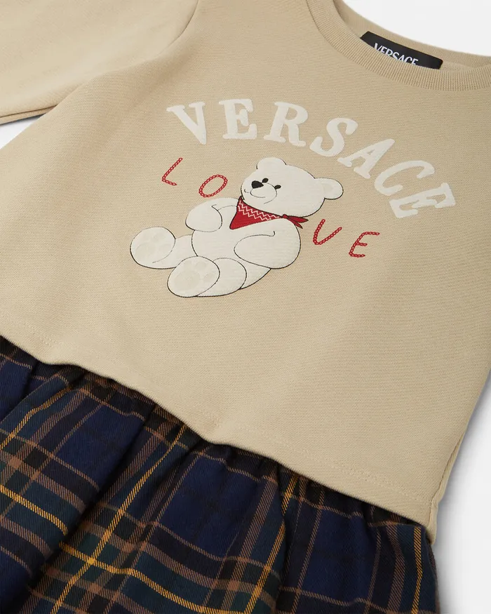 Dresses Kids Versace Tartan Love Teddy Sweatshirt Dress Bluebeige