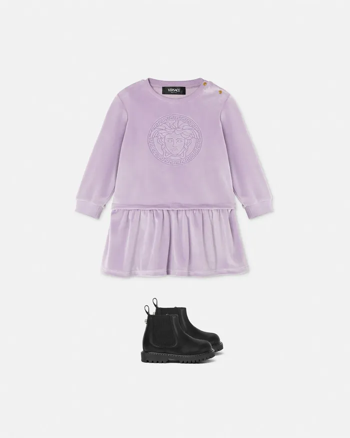 Dresses Kids Versace Velvet Medusa Baby Dress Lilac