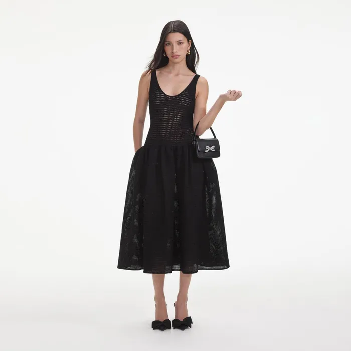 Dresses Women Self Portrait Black Crochet Knit Midi Dress