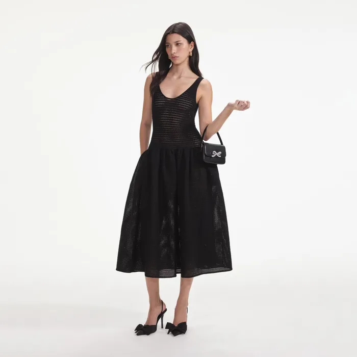 Dresses Women Self Portrait Black Crochet Knit Midi Dress