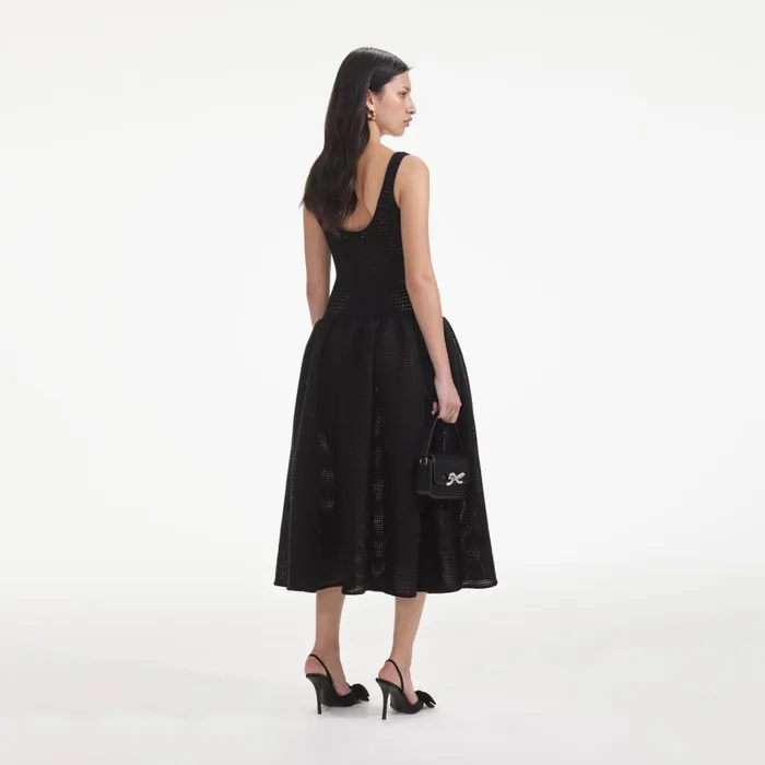 Dresses Women Self Portrait Black Crochet Knit Midi Dress