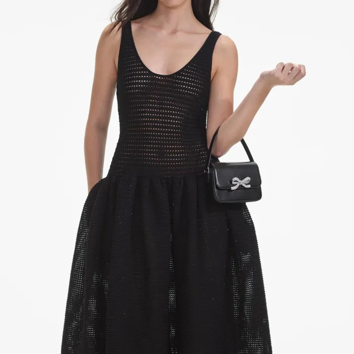 Dresses Women Self Portrait Black Crochet Knit Midi Dress