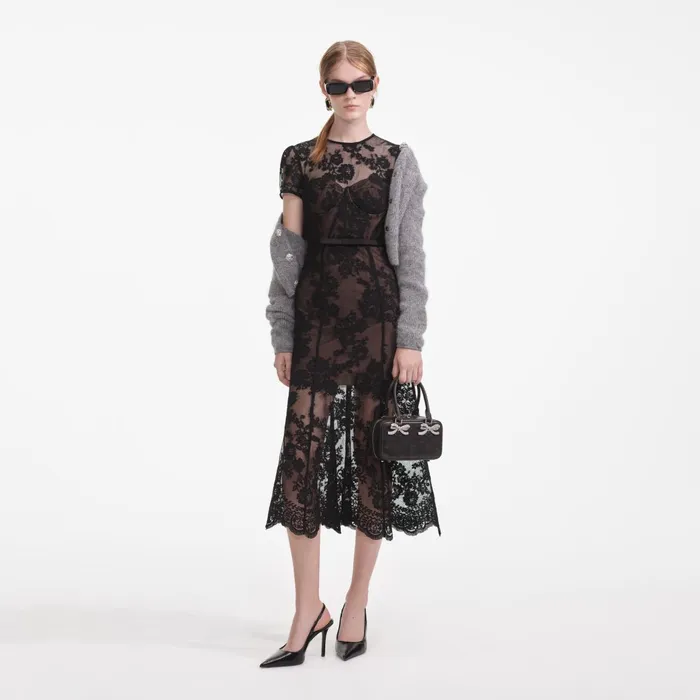 Dresses Women Self Portrait Black Lace Bustier Midi Dress