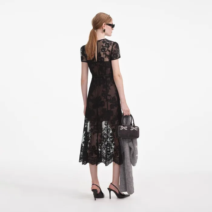 Dresses Women Self Portrait Black Lace Bustier Midi Dress