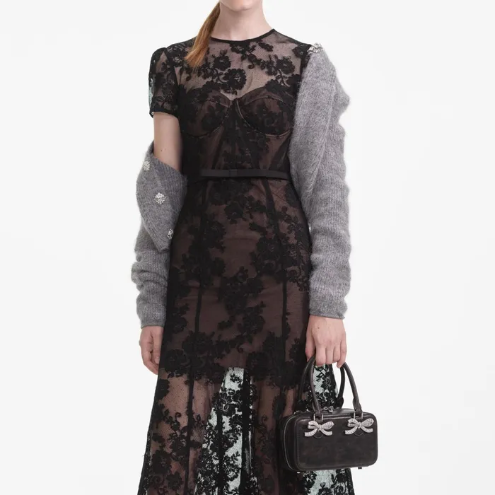 Dresses Women Self Portrait Black Lace Bustier Midi Dress