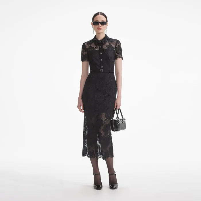 Dresses Women Self Portrait Black Lace Diamante Midi Dress